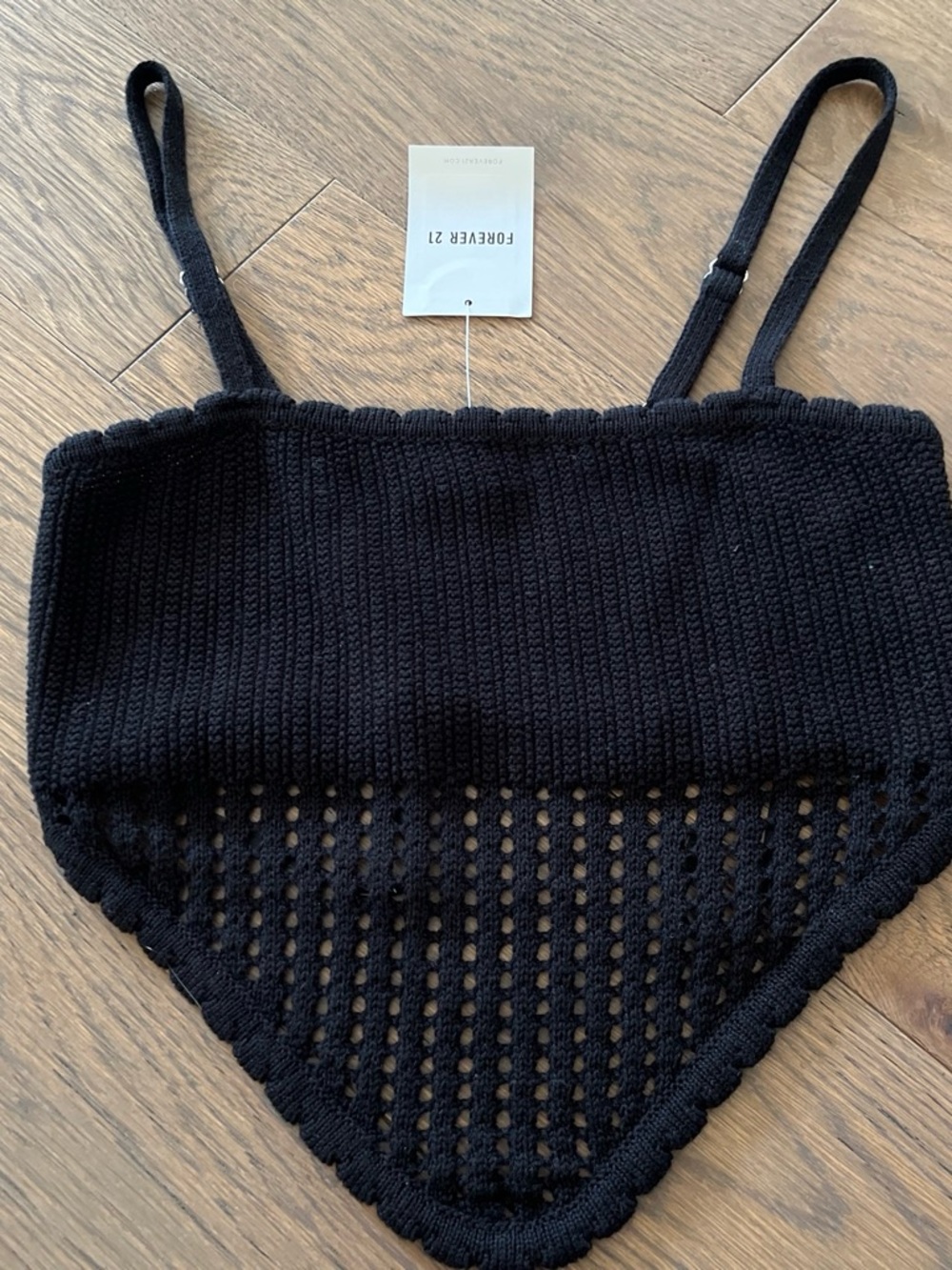 Forever 21 Black Knit Crochet Triangle Bandeau Tank